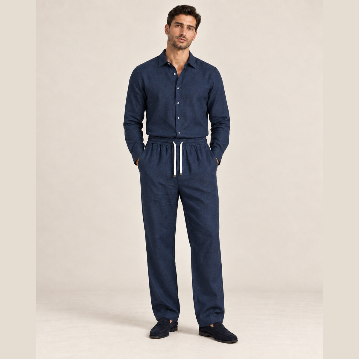 Pantalon Loro Piana - Lin - Bleu Marine