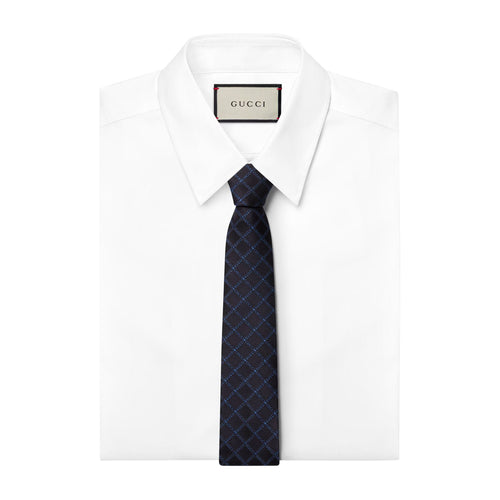 Cravate Gucci - en jacquard de soie à logo Gucci - Bleu Marine