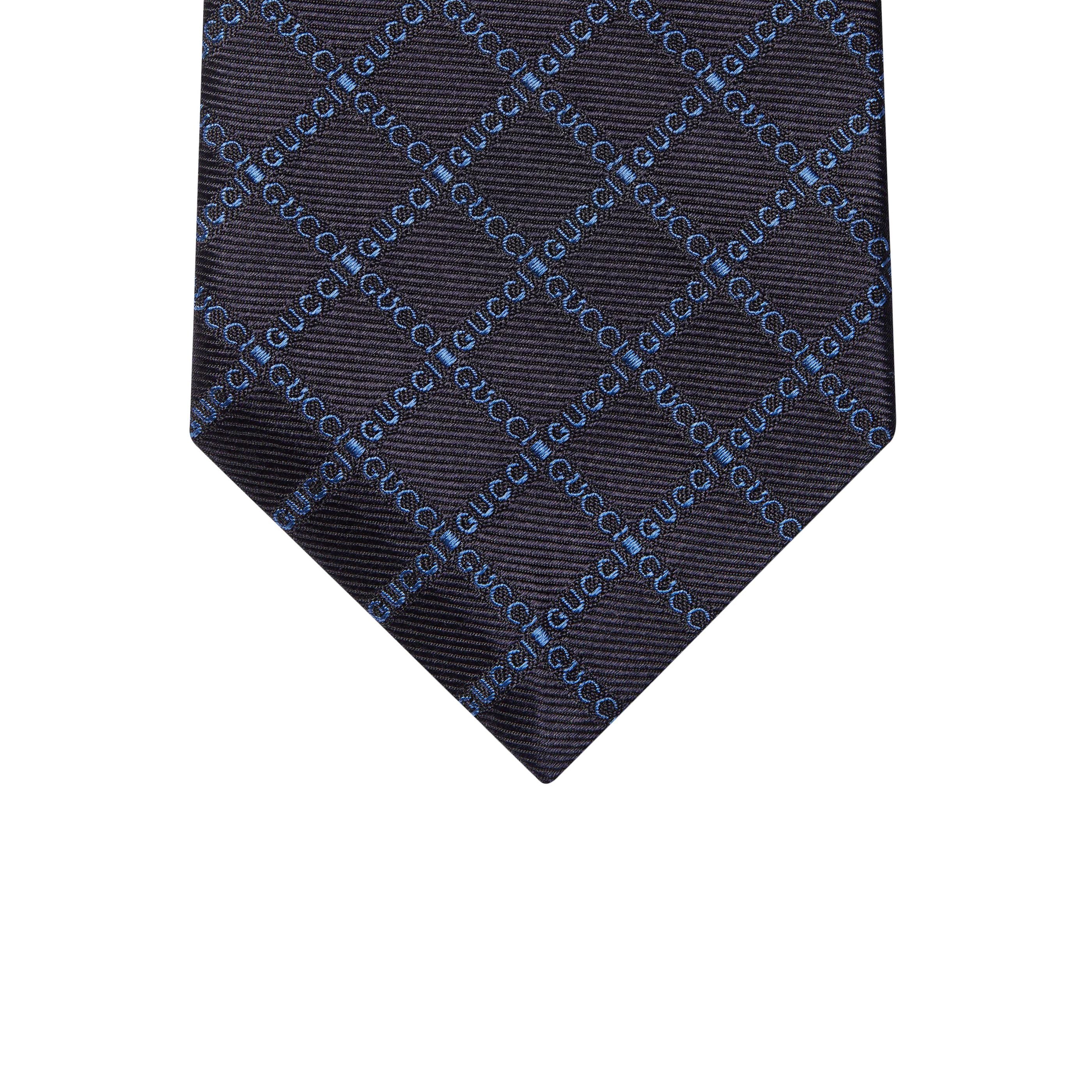 Cravate Gucci - en jacquard de soie à logo Gucci - Bleu Marine