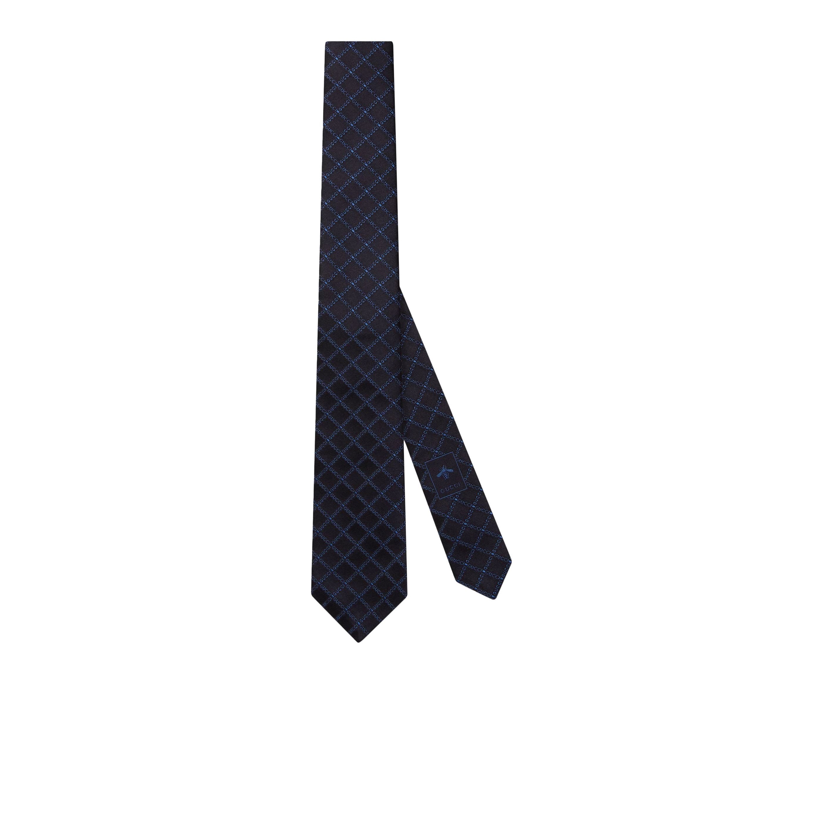 Cravate Gucci - en jacquard de soie à logo Gucci - Bleu Marine