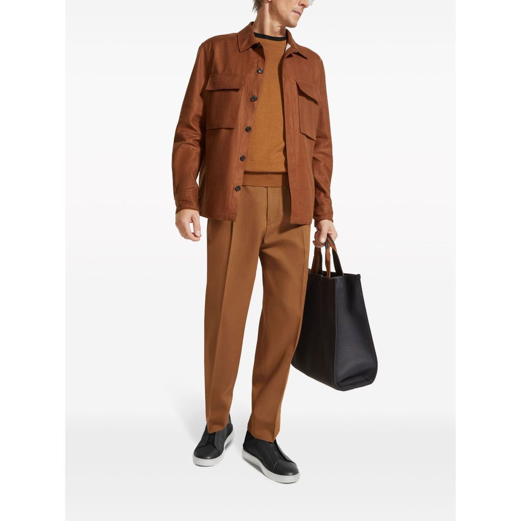 Chemise Zegna en lin à manches longues - Marron