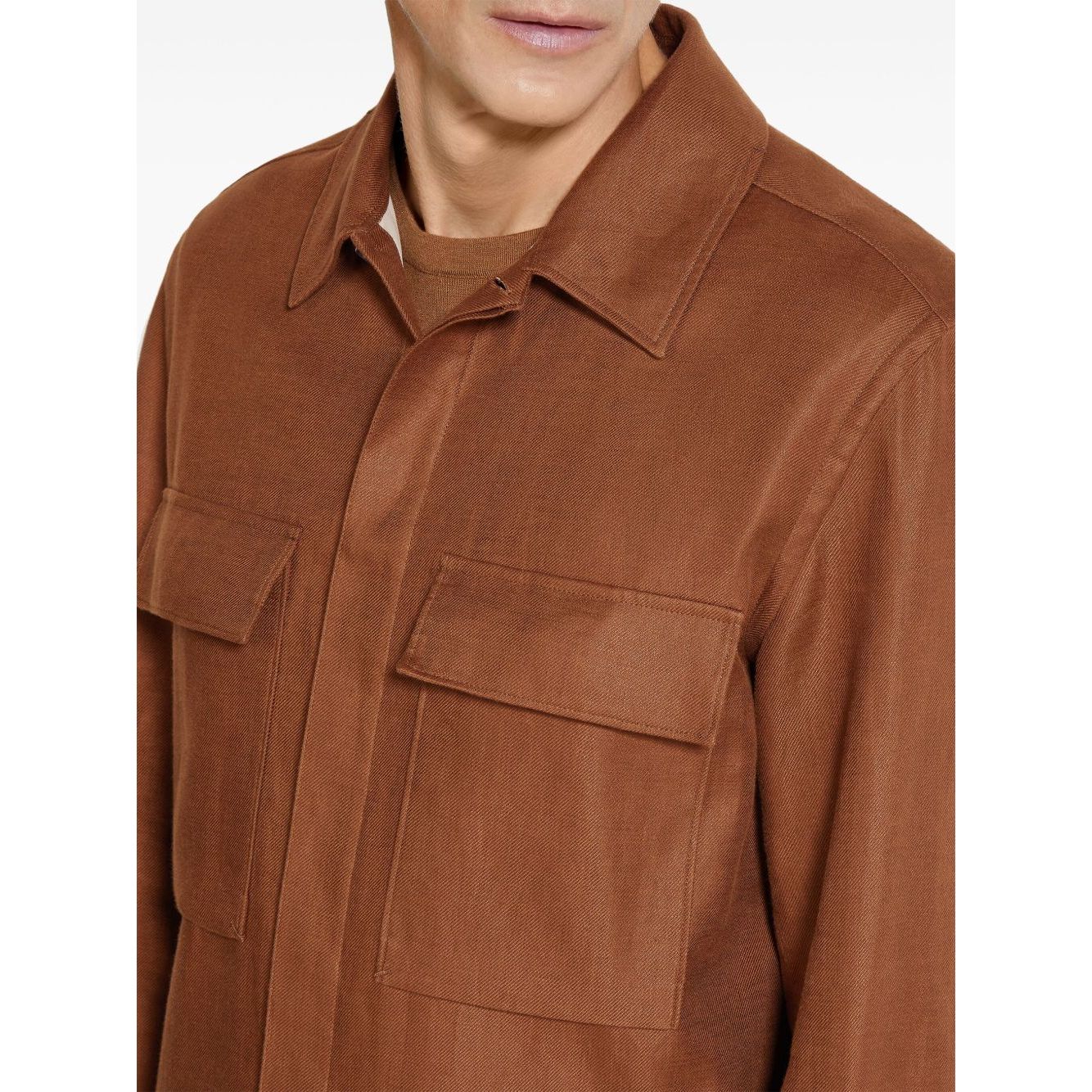 Chemise Zegna en lin à manches longues - Marron