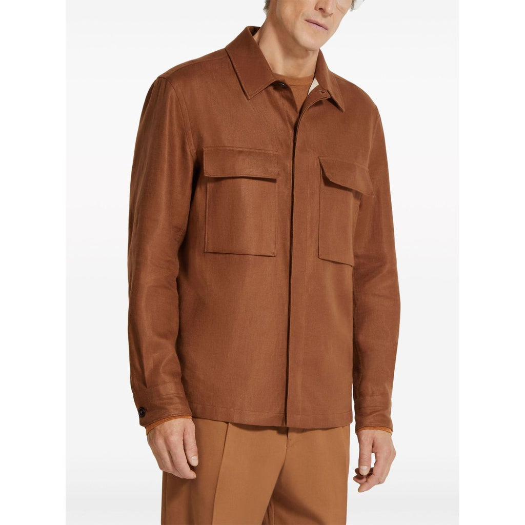 Chemise Zegna en lin à manches longues - Marron