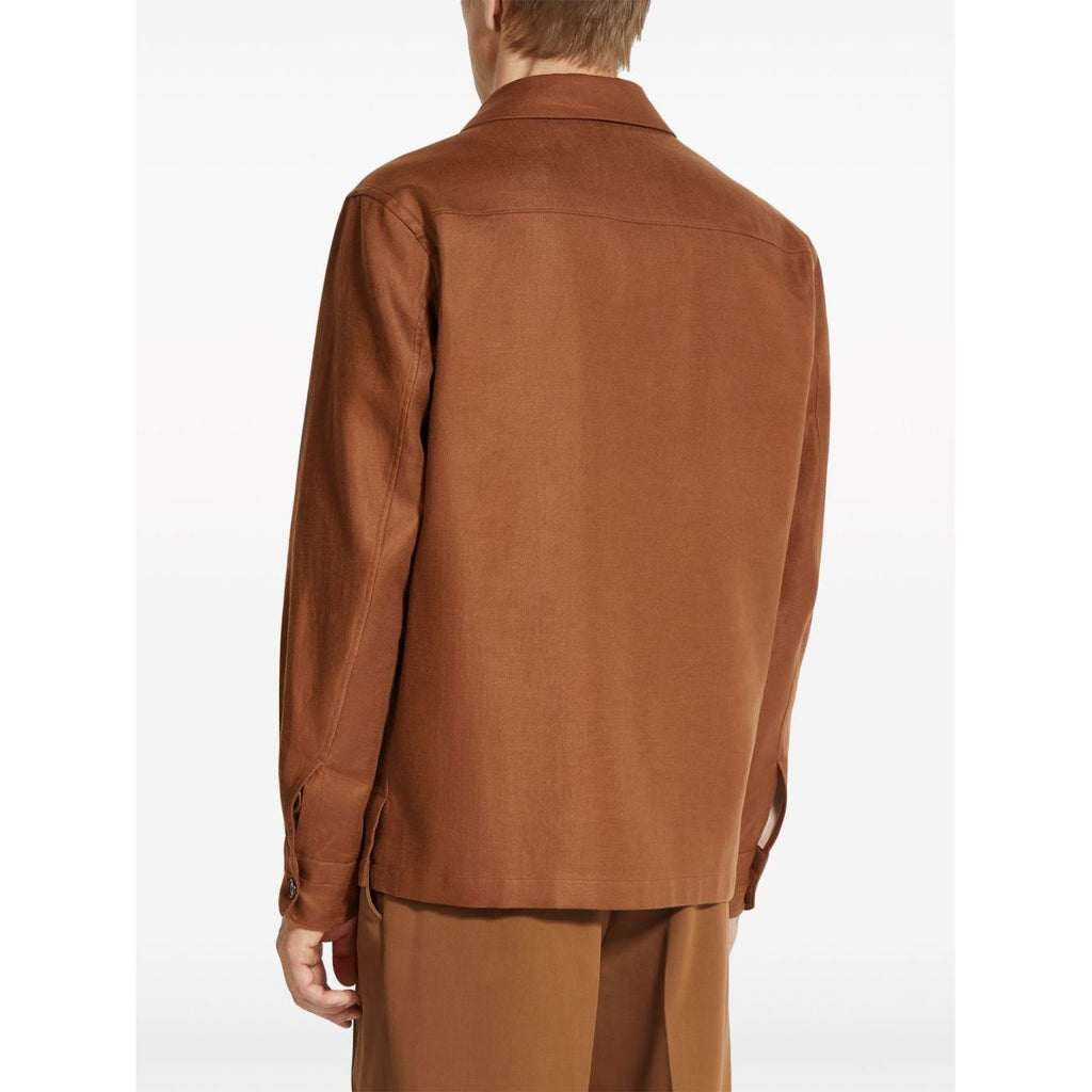 Chemise Zegna en lin à manches longues - Marron
