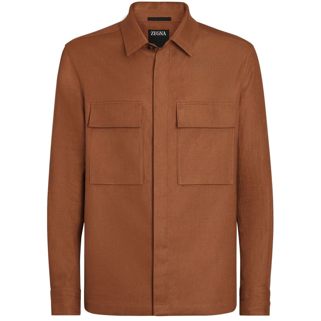 Chemise Zegna en lin à manches longues - Marron