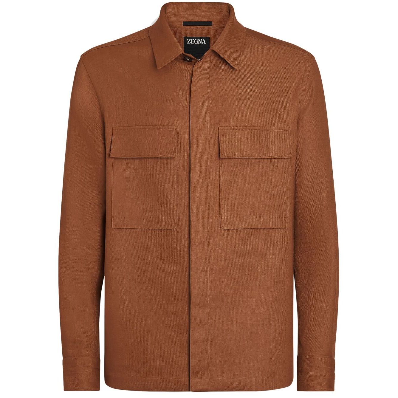 Chemise Zegna en lin à manches longues - Marron