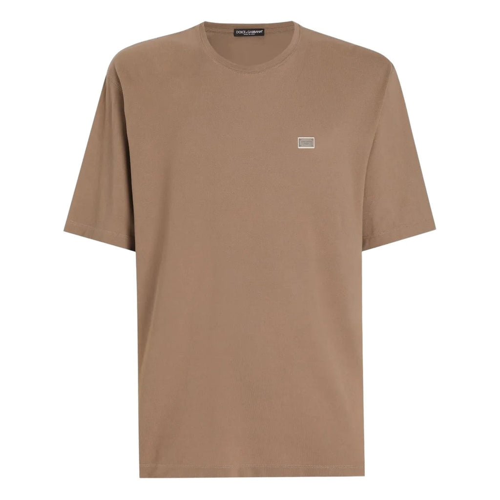 T-shirt Dolce & Gabbana - Coton avec plaquette à logo - Marron café