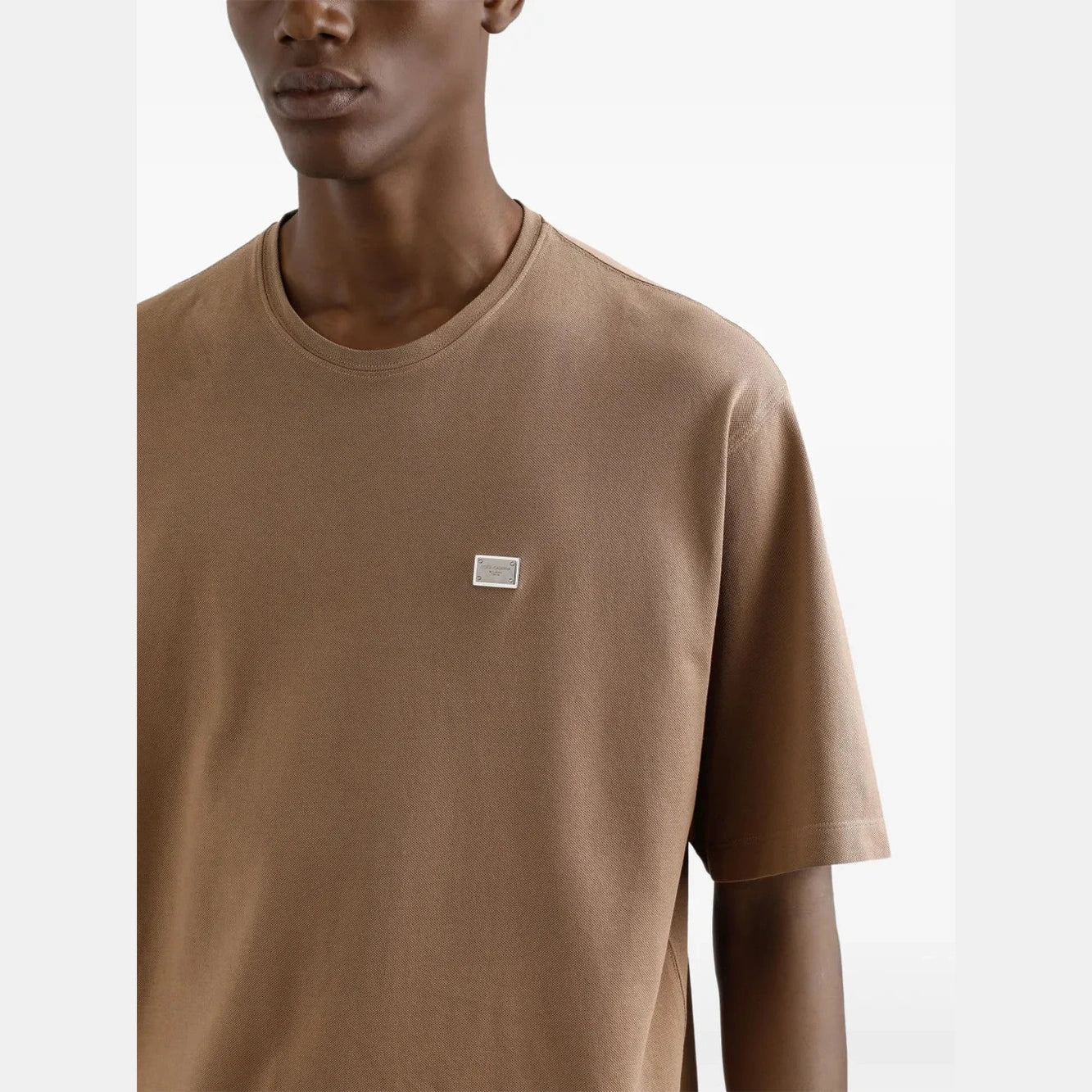 T-shirt Dolce & Gabbana - Coton avec plaquette à logo - Marron café