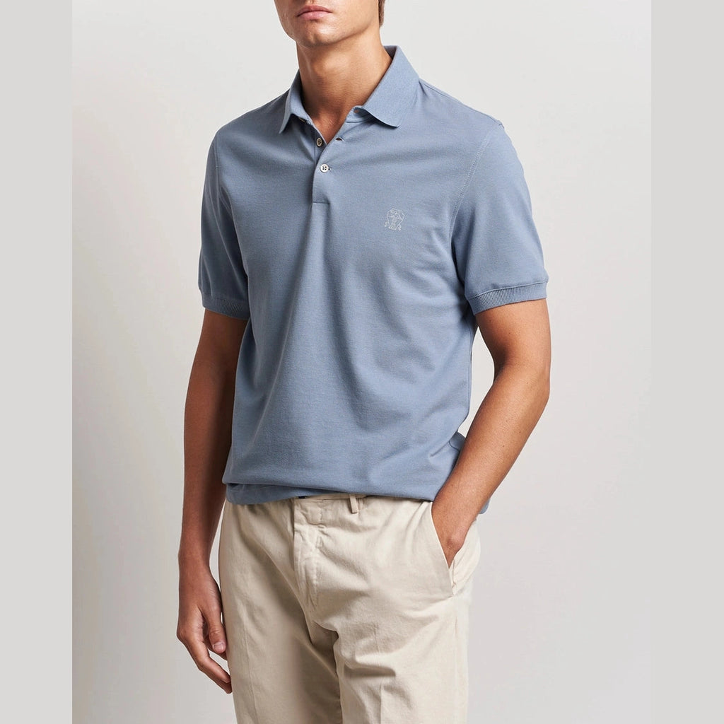 Polo Brunello Cucinelli - Coton - Bleu Ciel