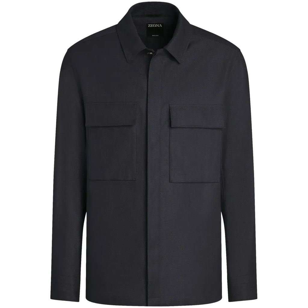 Chemise Zegna en lin à manches longues - Bleu Marine
