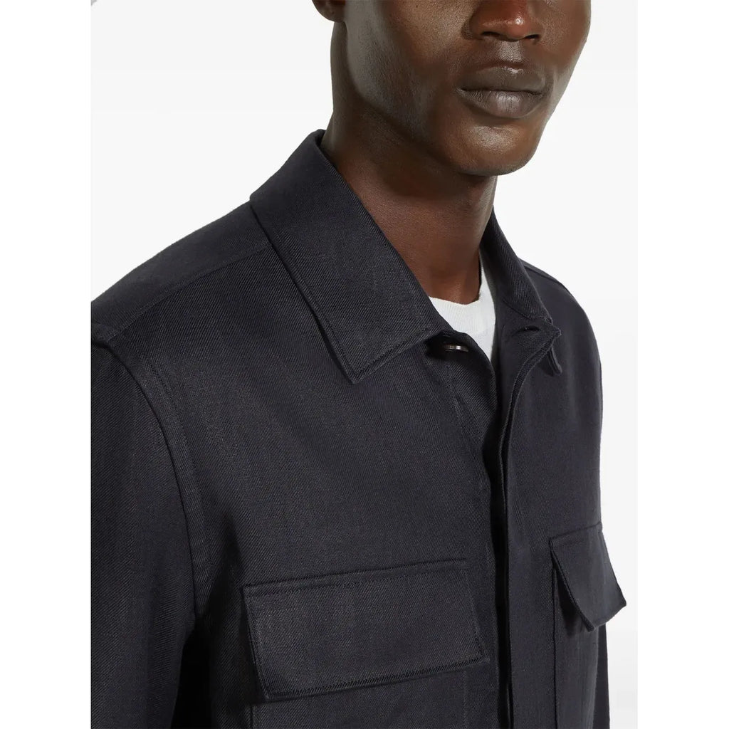 Chemise Zegna en lin à manches longues - Bleu Marine