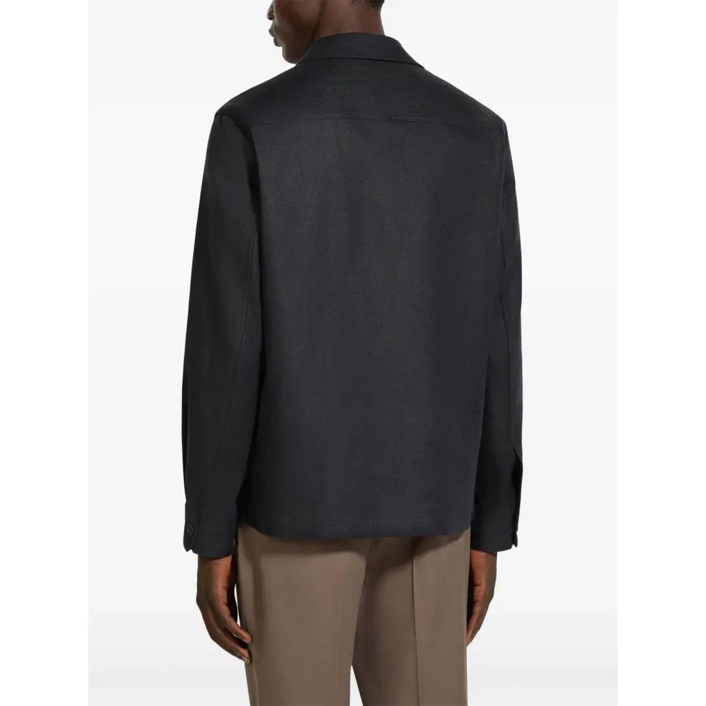 Chemise Zegna en lin à manches longues - Bleu Marine