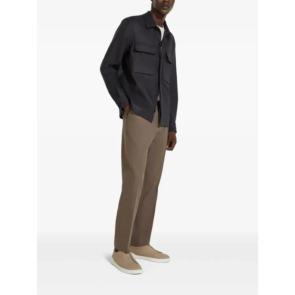 Chemise Zegna en lin à manches longues - Bleu Marine