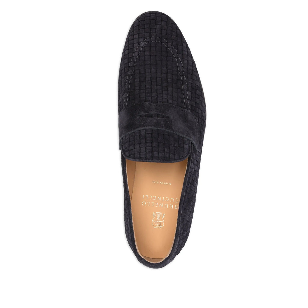 Mocassin Brunello Cucinelli - en Daim avec Tissage - Bleu