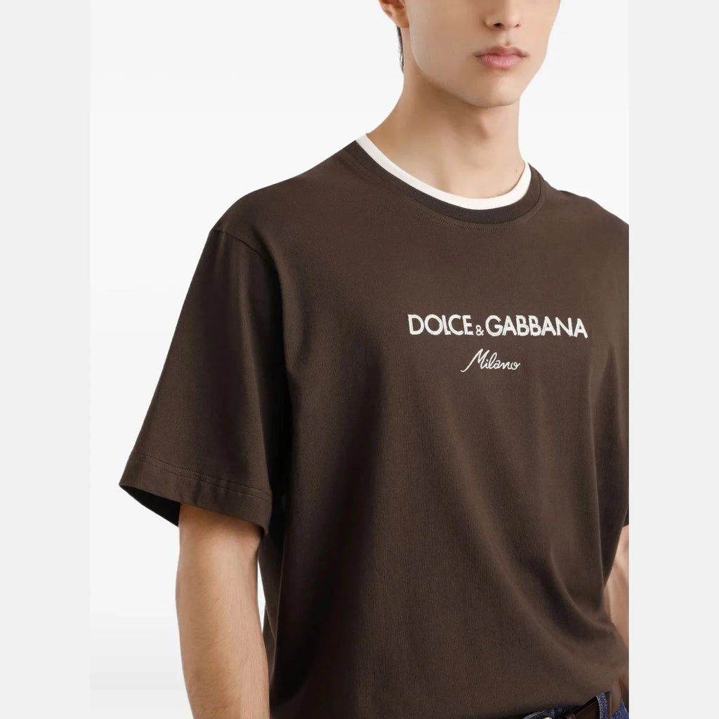 T-Shirt Dolce & Gabbana - Logo Brodé - Marron