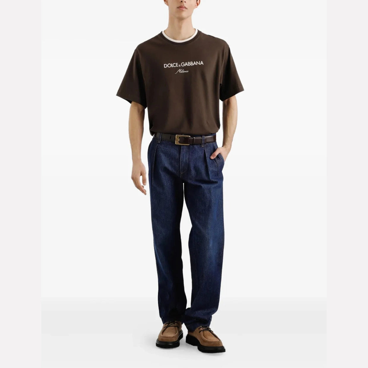 T-Shirt Dolce & Gabbana - Logo Brodé - Marron