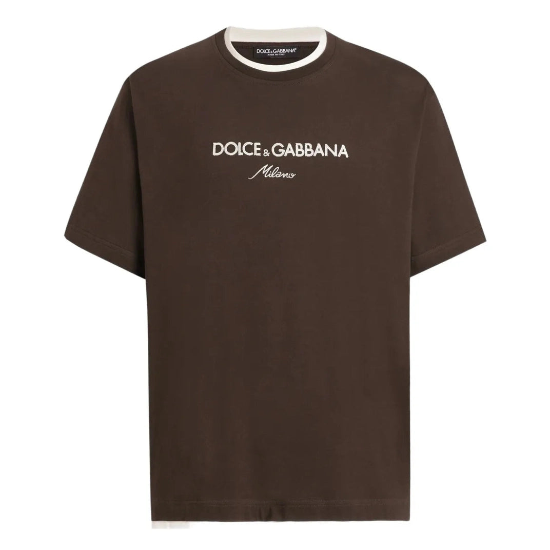 T-Shirt Dolce & Gabbana - Logo Brodé - Marron