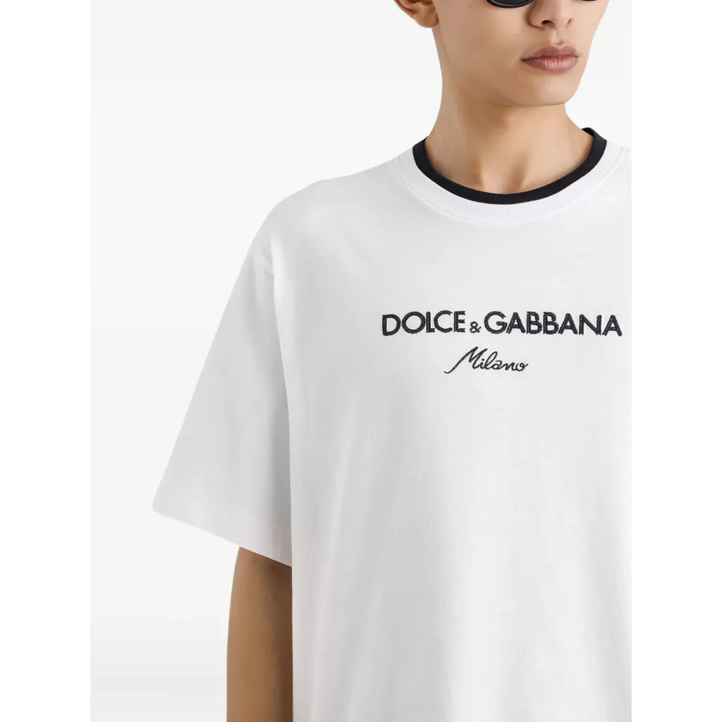 T-Shirt Dolce & Gabbana - Logo Brodé - Blanc
