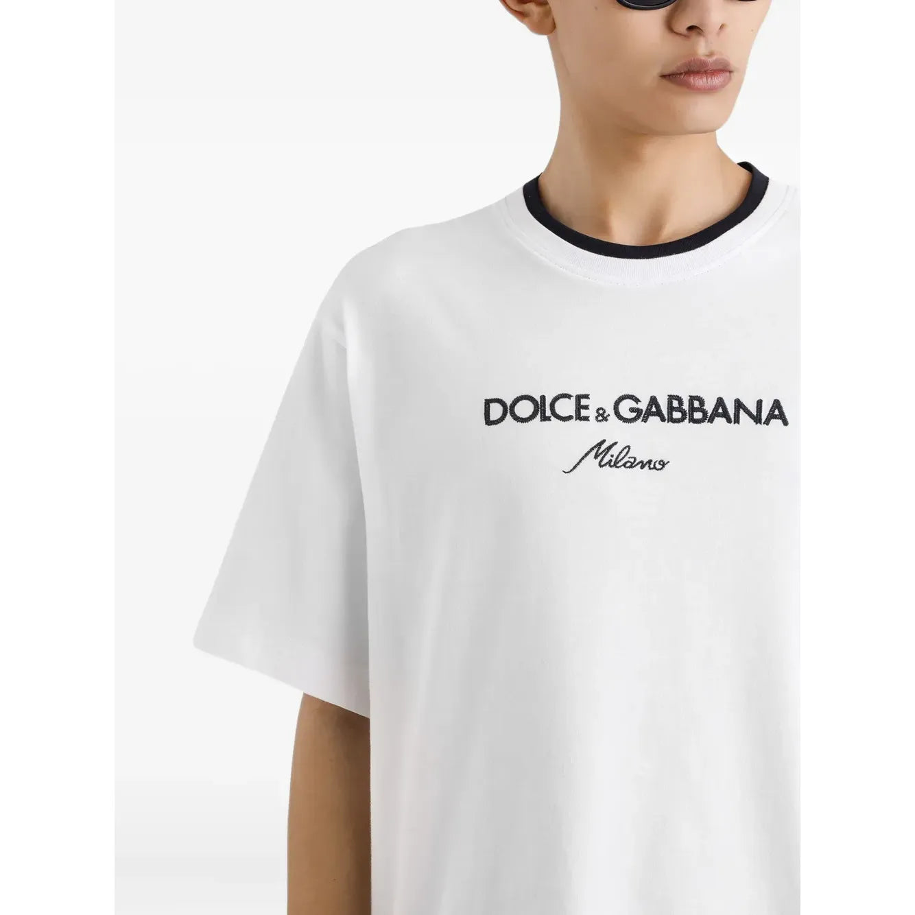 T-Shirt Dolce & Gabbana - Logo Brodé - Blanc