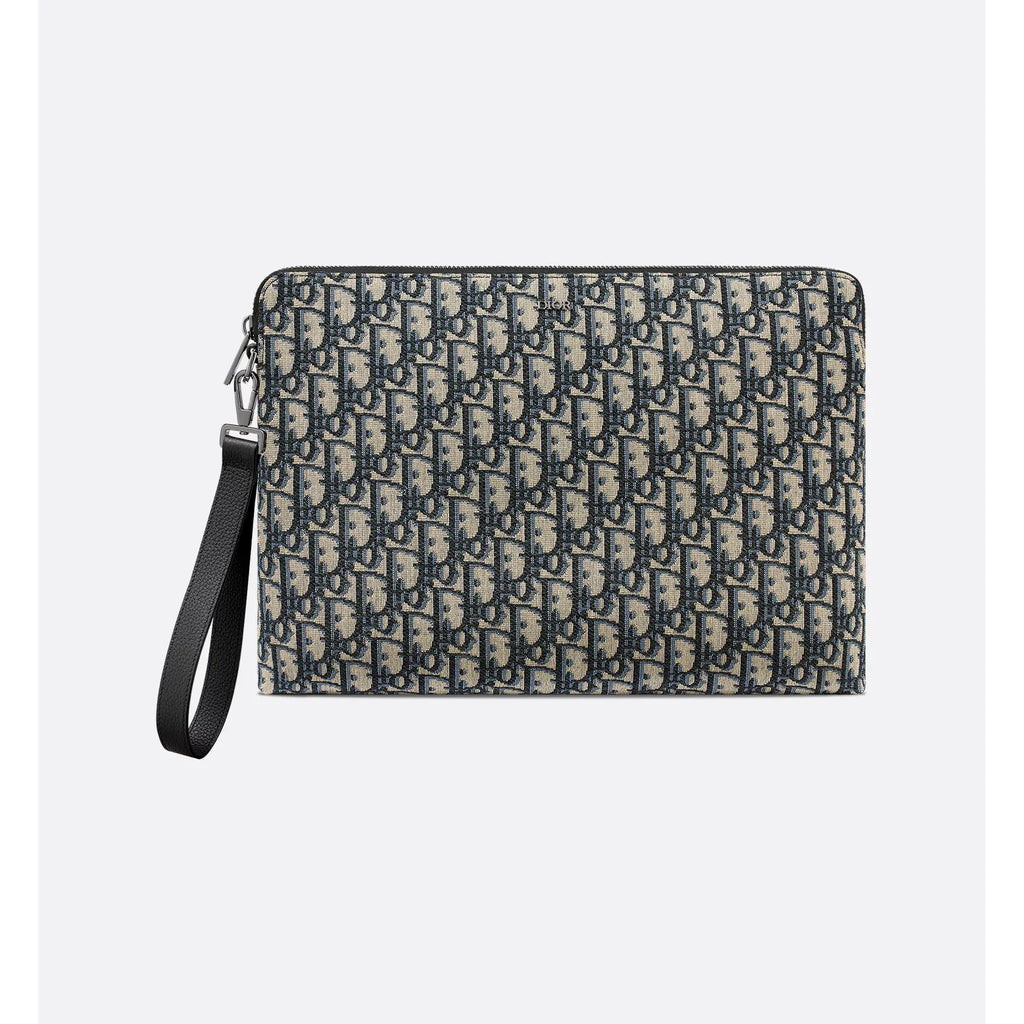 Pochette Dior - zippée A4 - Oblique beige et noir