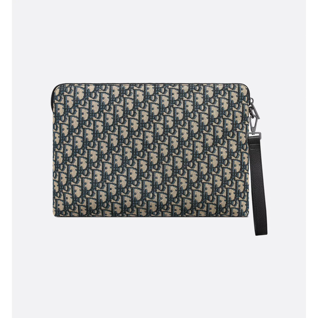 Pochette Dior - zippée A4 - Oblique beige et noir