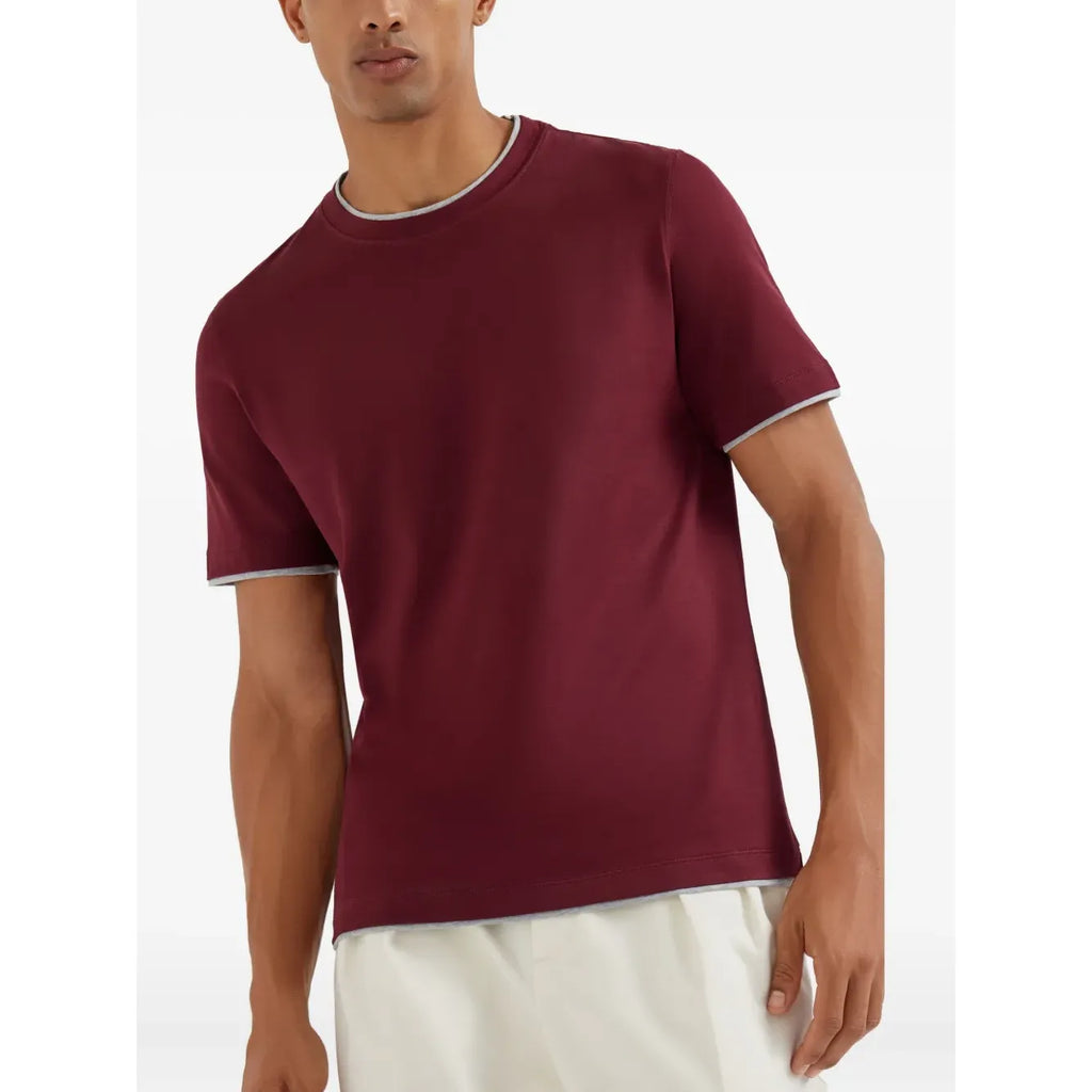T-Shirt Brunello Cucinelli - Col Contrastant - Bordeaux