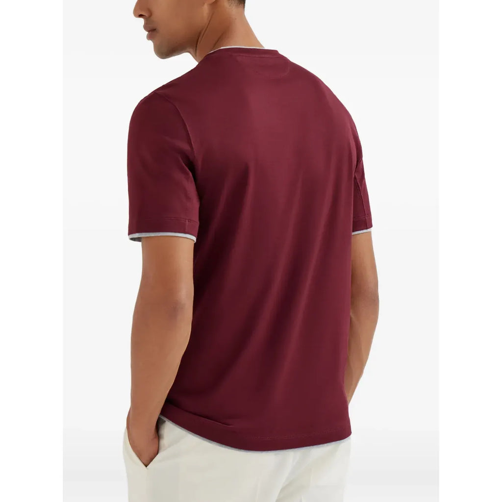 T-Shirt Brunello Cucinelli - Col Contrastant - Bordeaux