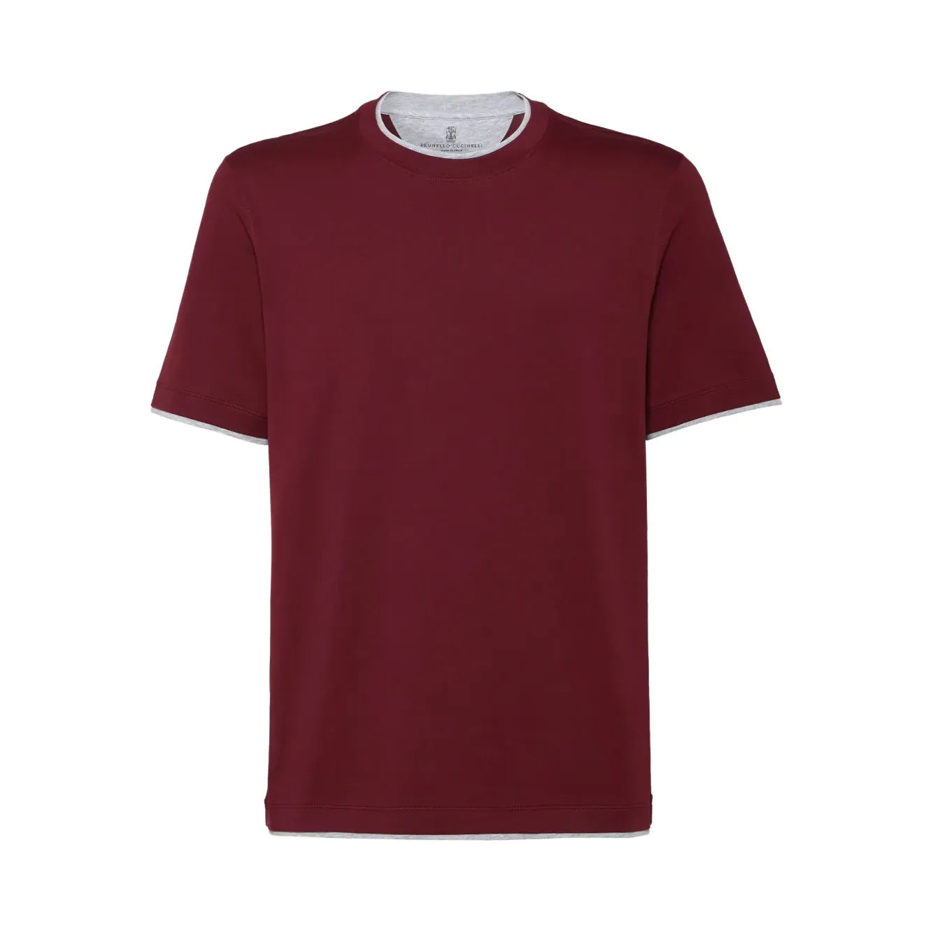 T-Shirt Brunello Cucinelli - Col Contrastant - Bordeaux