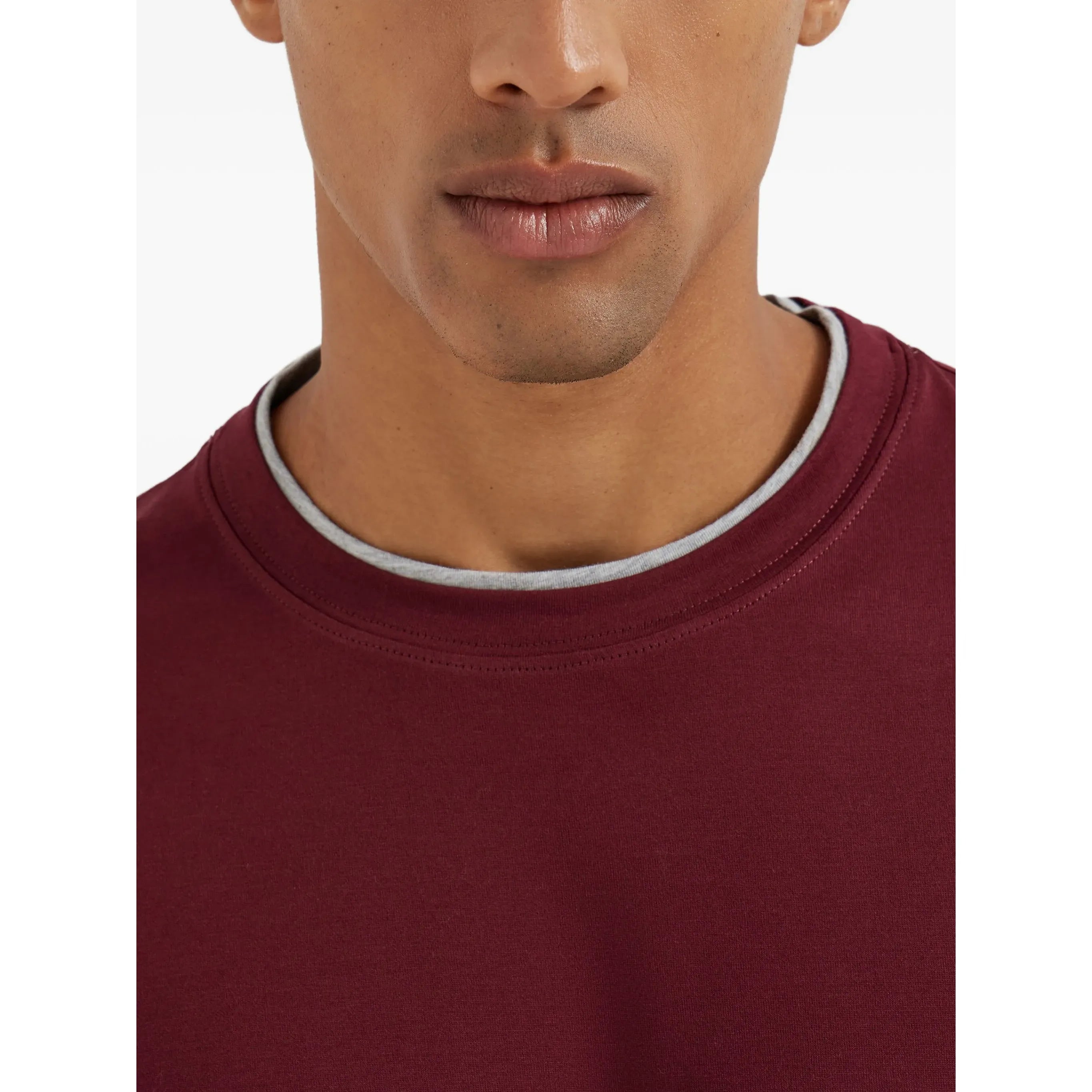 T-Shirt Brunello Cucinelli - Col Contrastant - Bordeaux