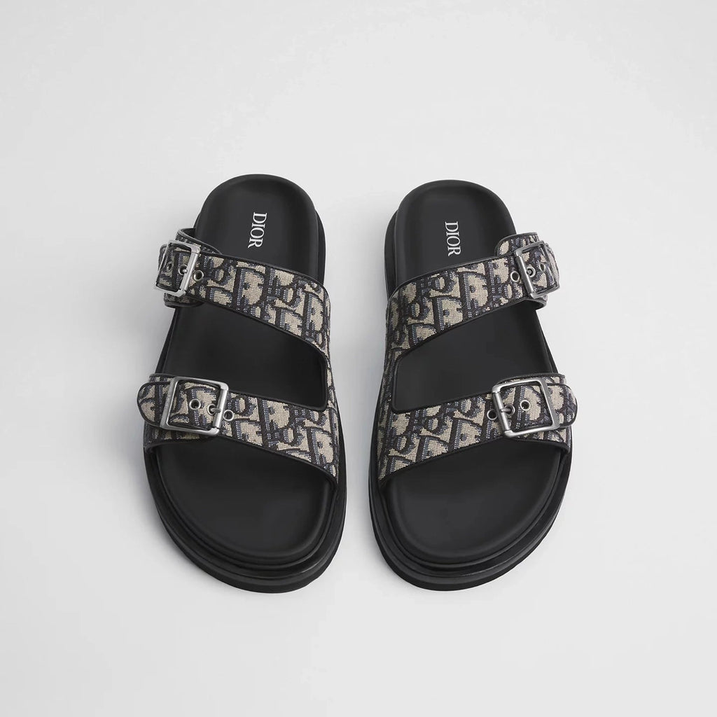 Sandales Dior Aqua - Toile jacquard Dior Oblique beige et noir