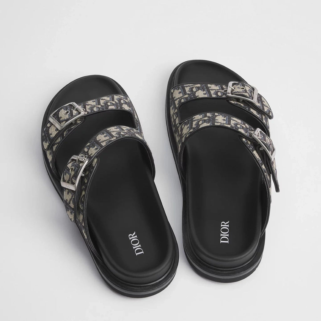 Sandales Dior Aqua - Toile jacquard Dior Oblique beige et noir