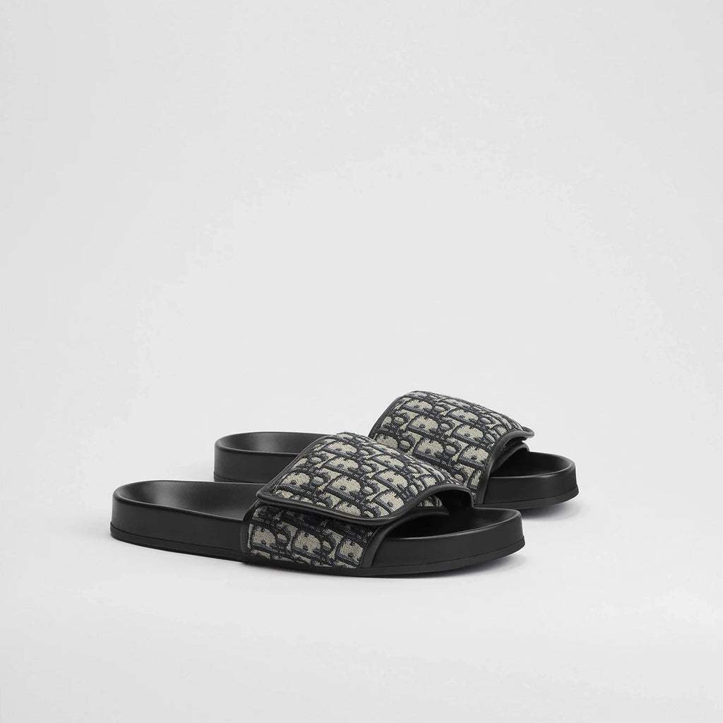Sandale Dior - Aqua - Toile jacquard Dior Oblique beige et noir