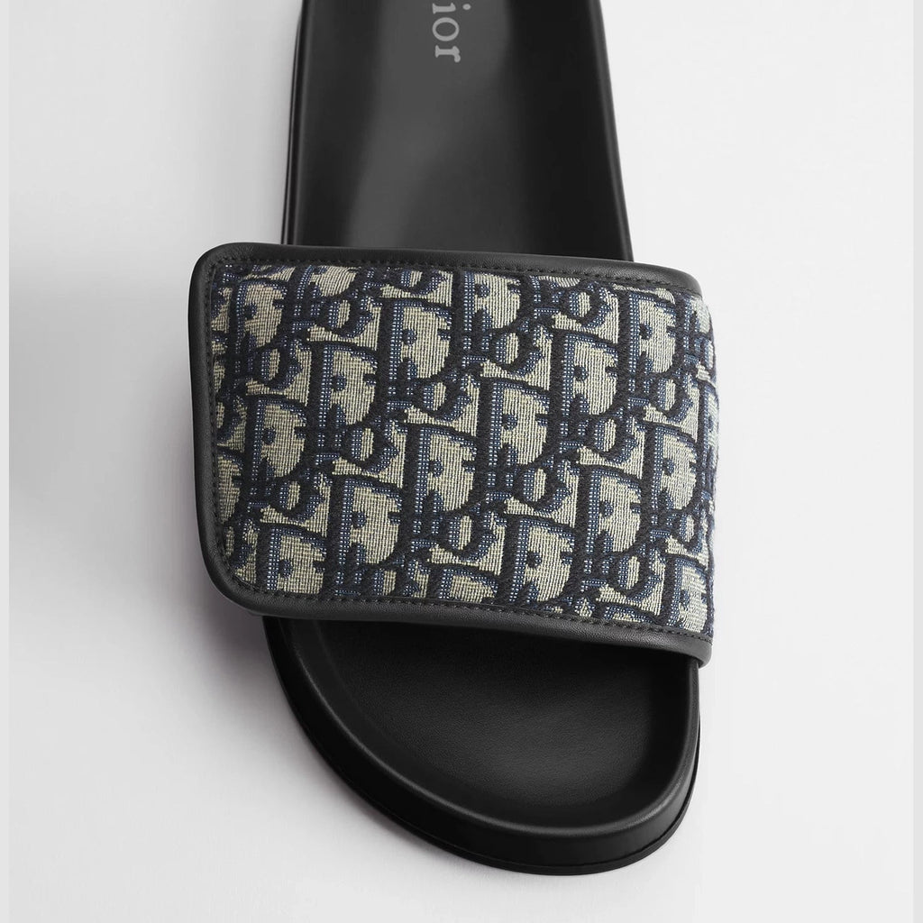 Sandale Dior - Aqua - Toile jacquard Dior Oblique beige et noir