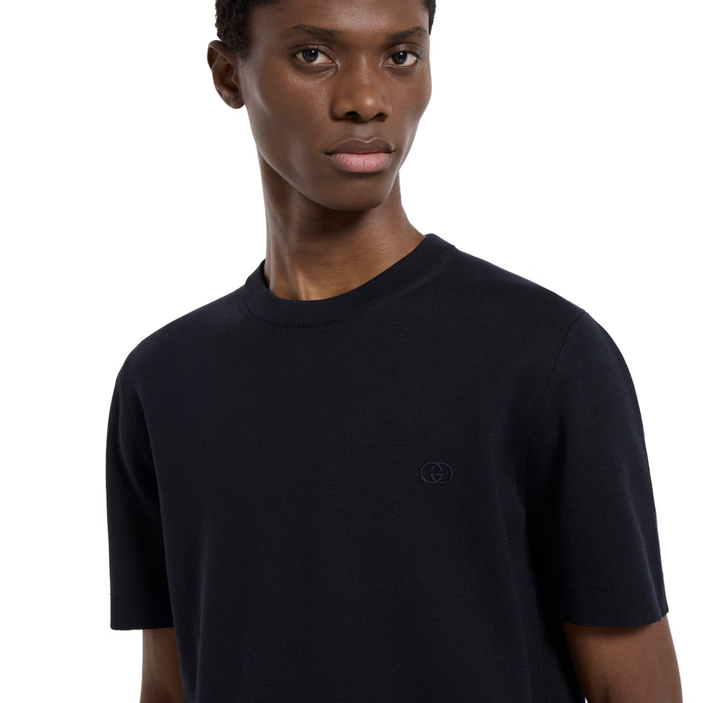 T-Shirt Gucci - Jersey de coton avec broderie - Bleu Marine