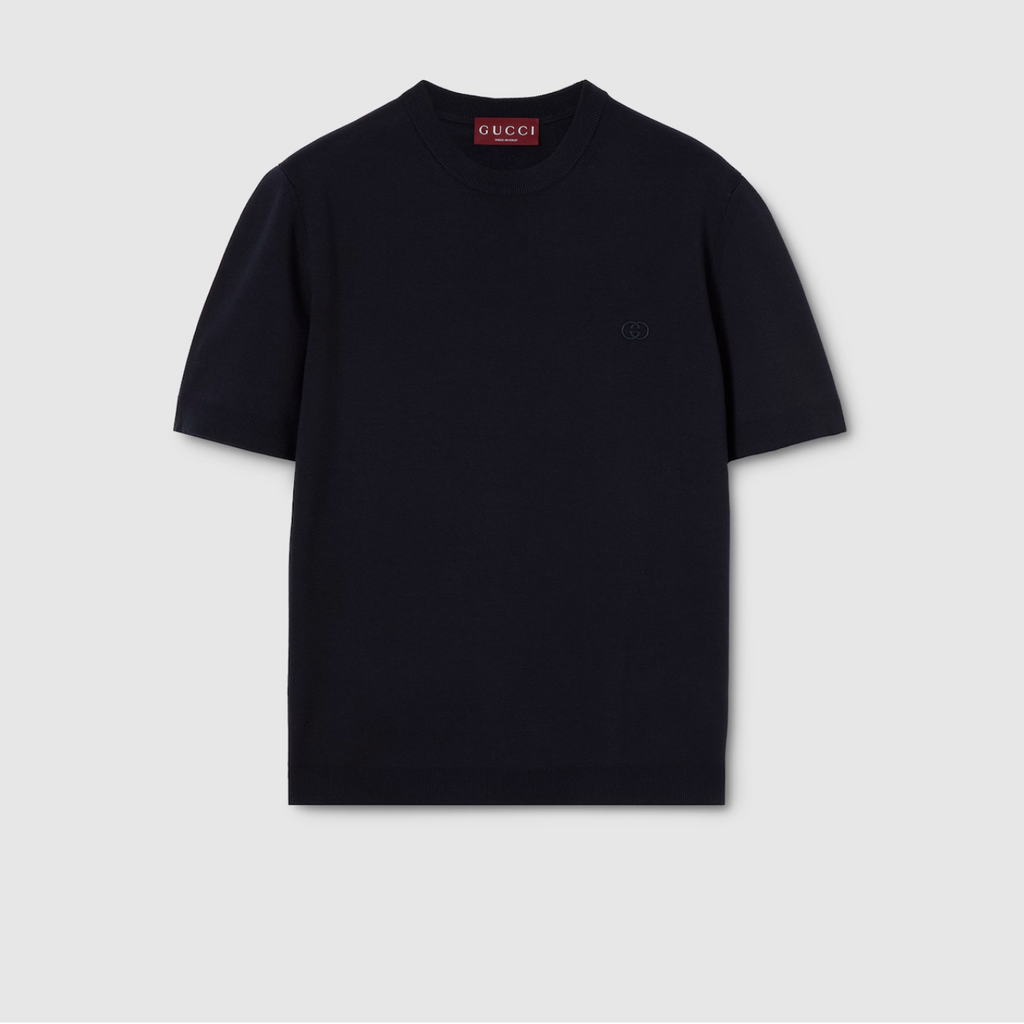 T-Shirt Gucci - Jersey de coton avec broderie - Bleu Marine