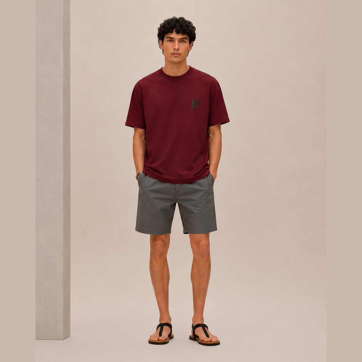T-Shirt Hermes - Mini patch cuir « H'Cheval » - Bordeaux