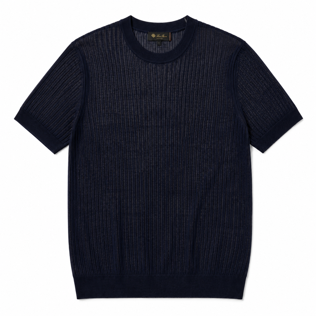 T-Shirt Loro Piana - Lin - Bleu Marine