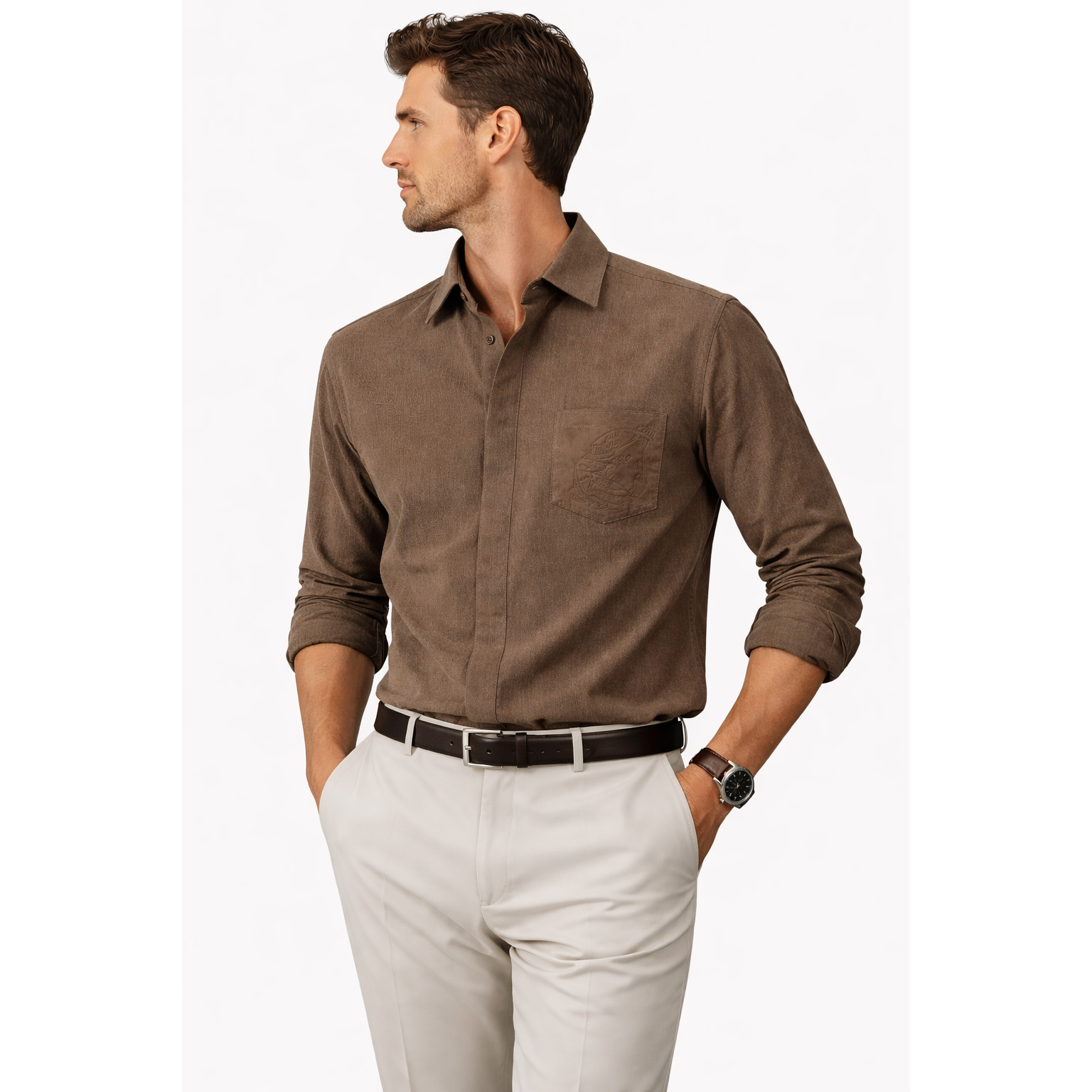 Chemise Berluti - Coton Texturé – Marron Taupe