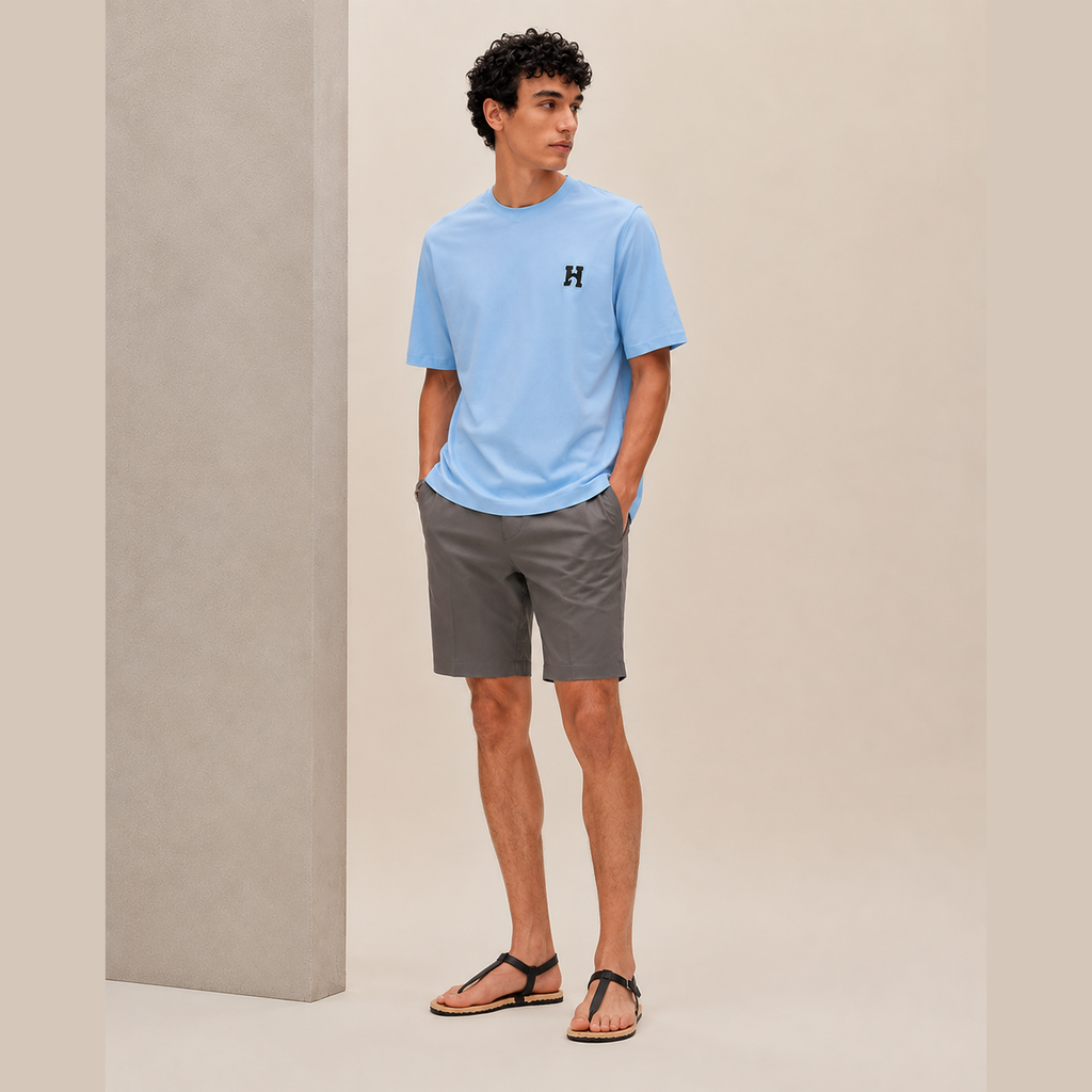 T-Shirt Hermes - Mini patch cuir « H'Cheval » - Bleu ciel