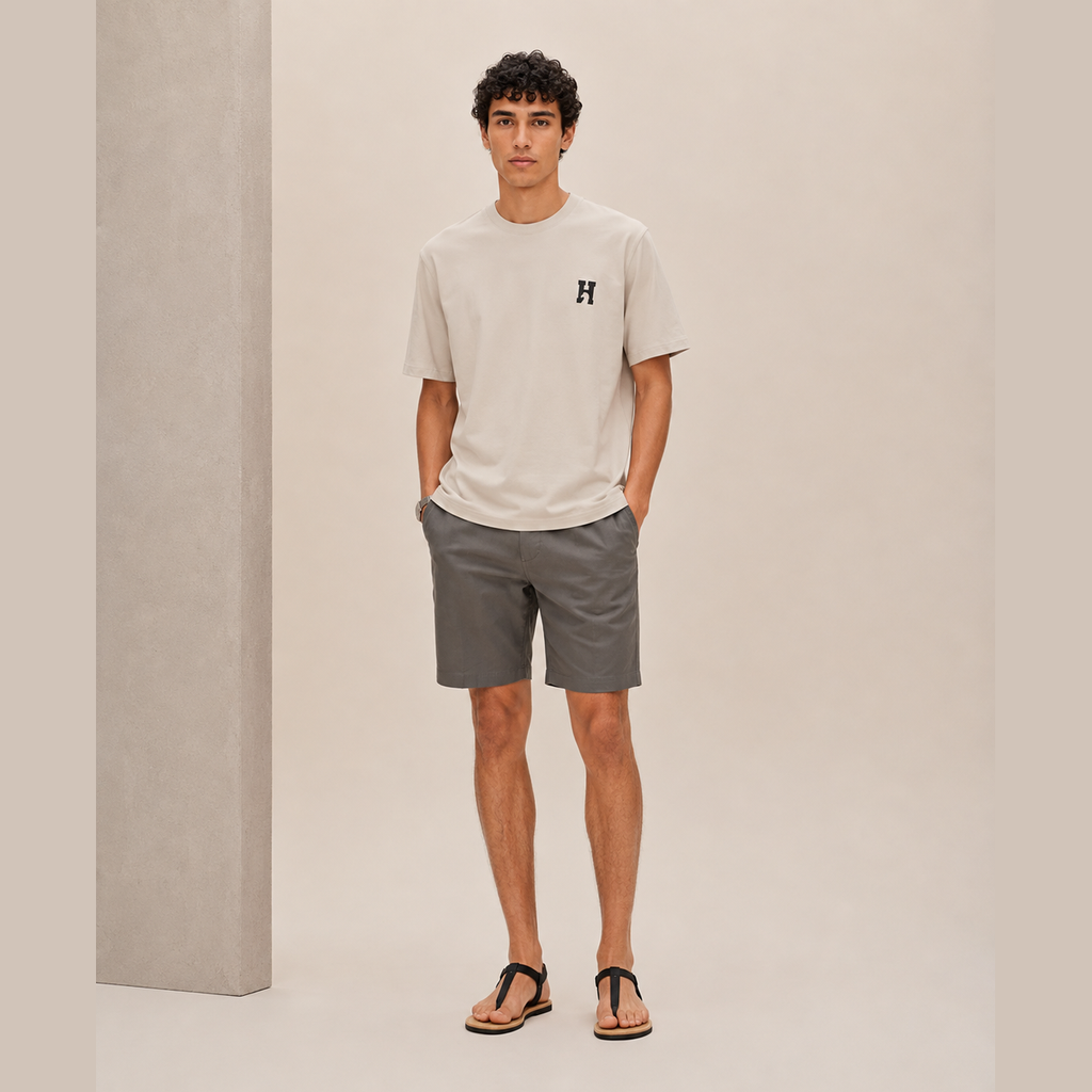 T-Shirt Hermes - Mini patch cuir « H'Cheval » - Beige Grège Clair