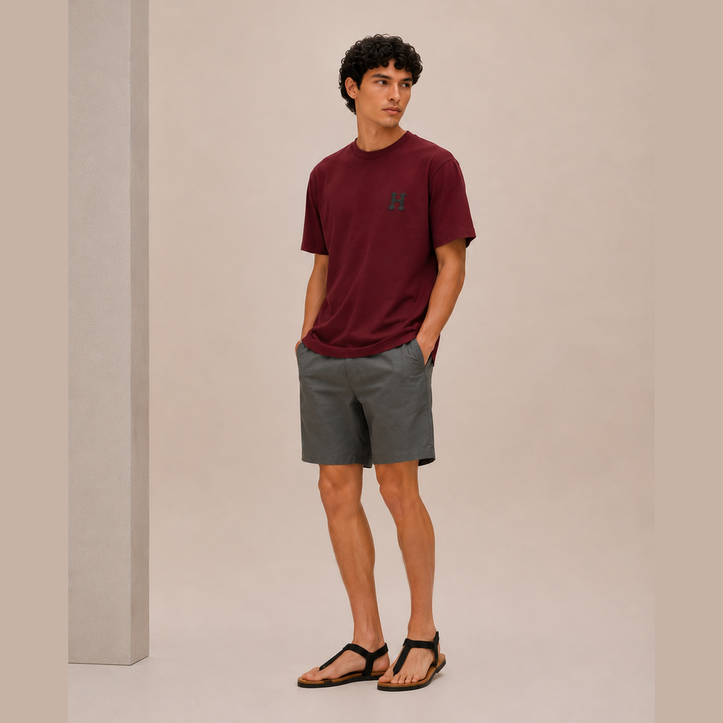 T-Shirt Hermes - Mini patch cuir « H'Cheval » - Bordeaux