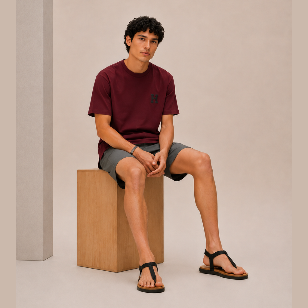 T-Shirt Hermes - Mini patch cuir « H'Cheval » - Bordeaux