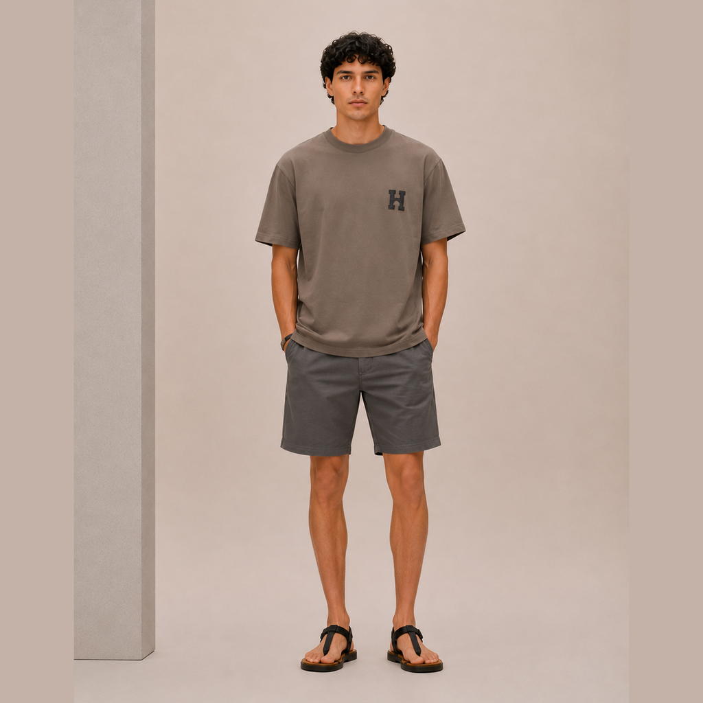 T-Shirt Hermes - Mini patch cuir « H'Cheval » - Marron