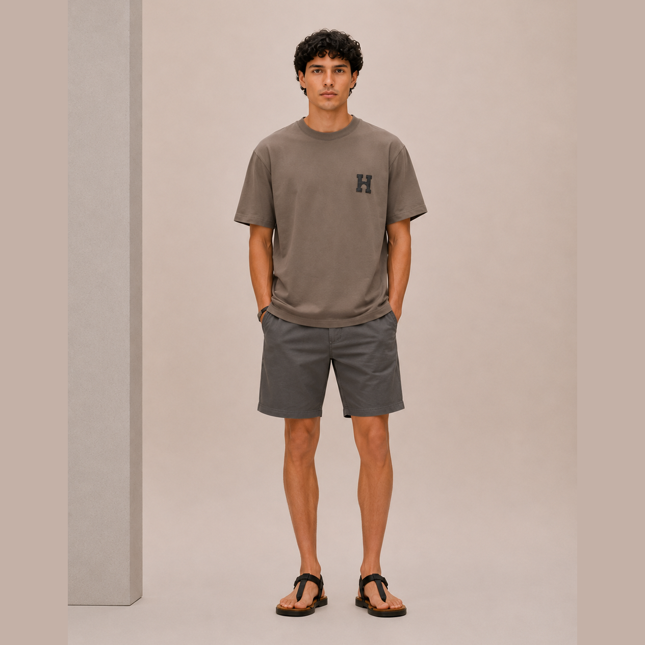 T-Shirt Hermes - Mini patch cuir « H'Cheval » - Marron