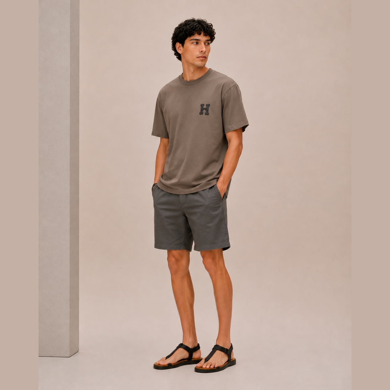 T-Shirt Hermes - Mini patch cuir « H'Cheval » - Marron