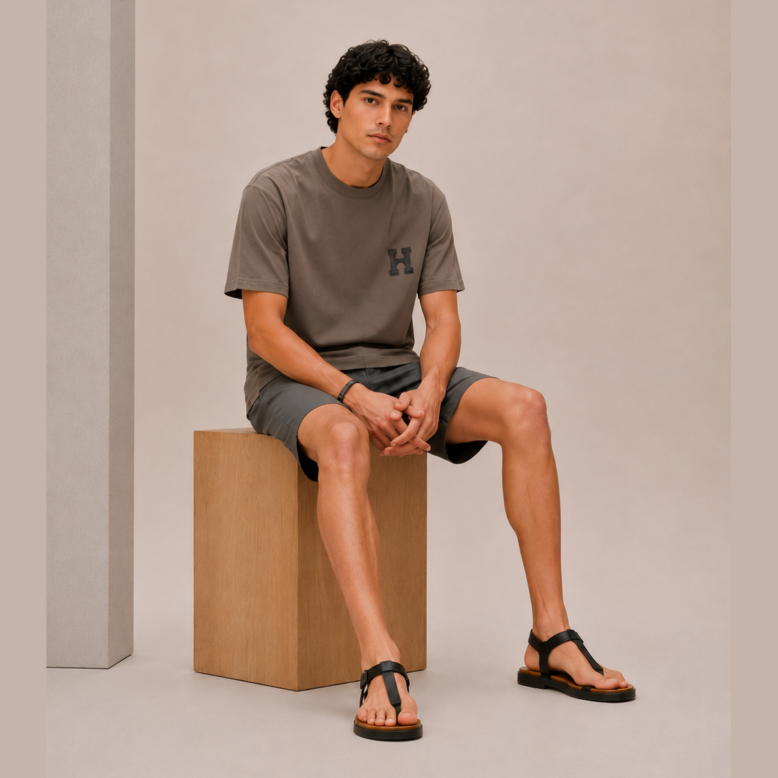 T-Shirt Hermes - Mini patch cuir « H'Cheval » - Marron