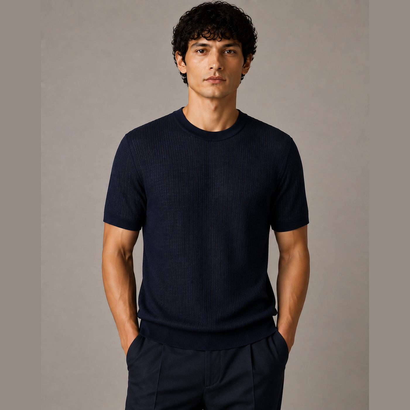 T-Shirt Loro Piana - Lin - Bleu Marine