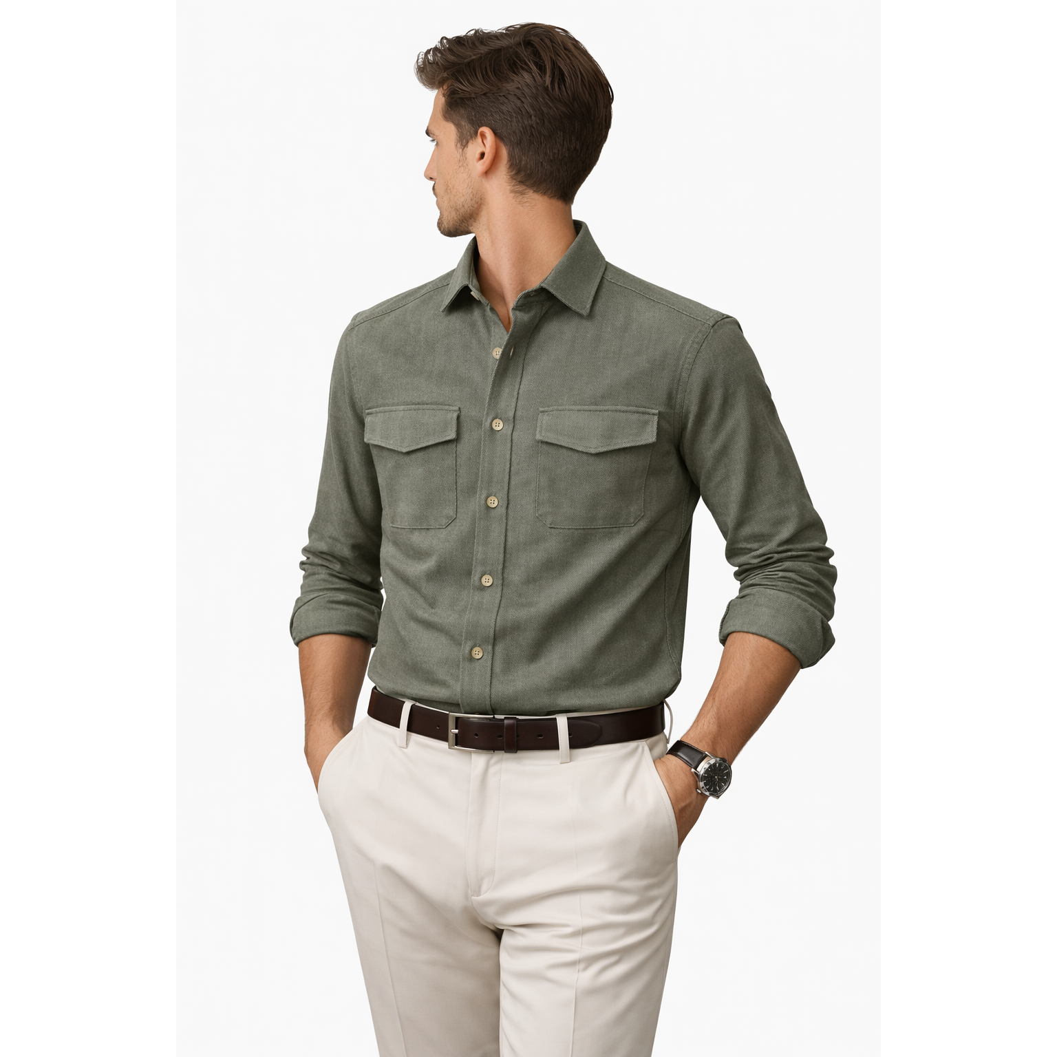 Chemise Berluti en Coton Texturé – Vert Olive