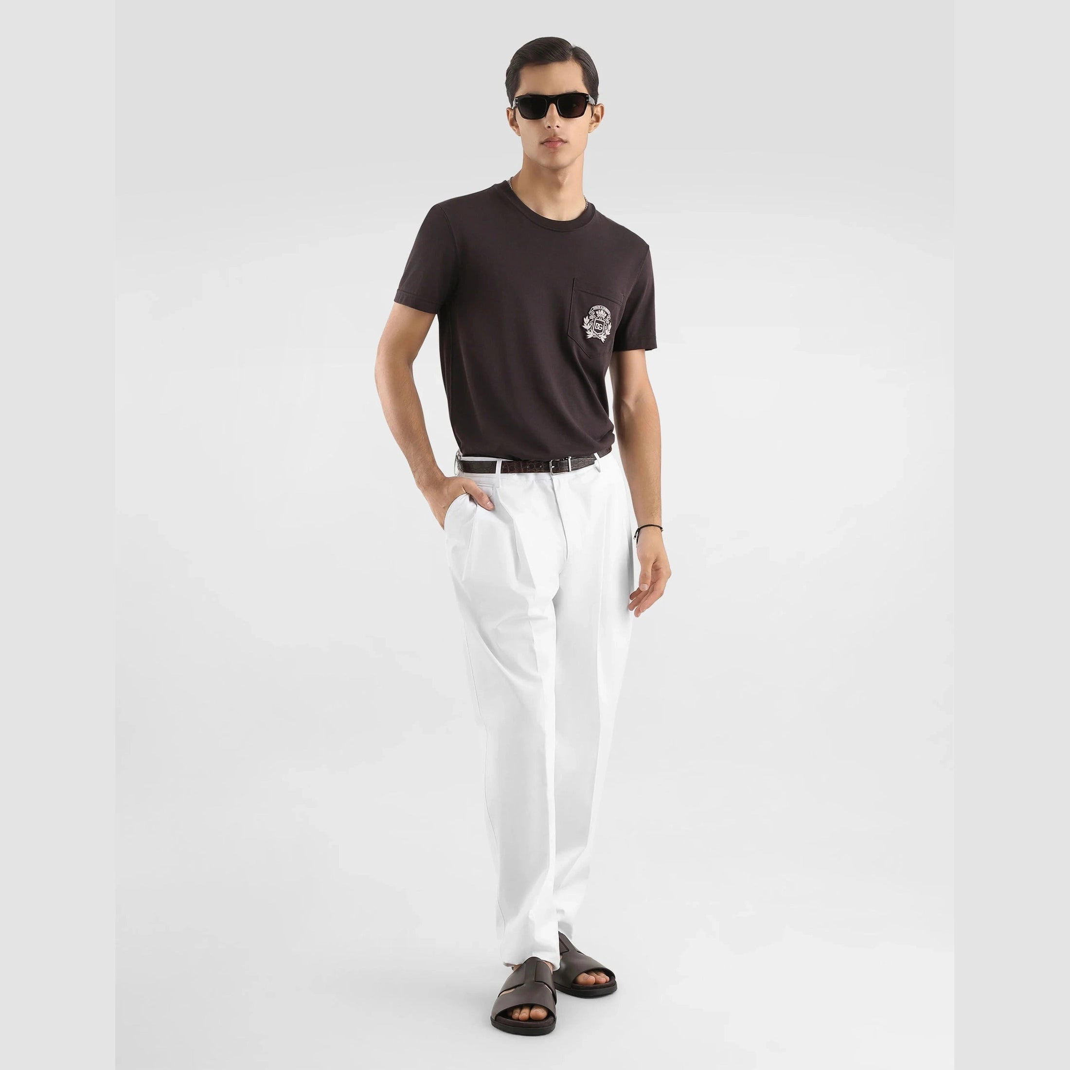 T-Shirt Dolce & Gabbana - Coton à broderie - Marron