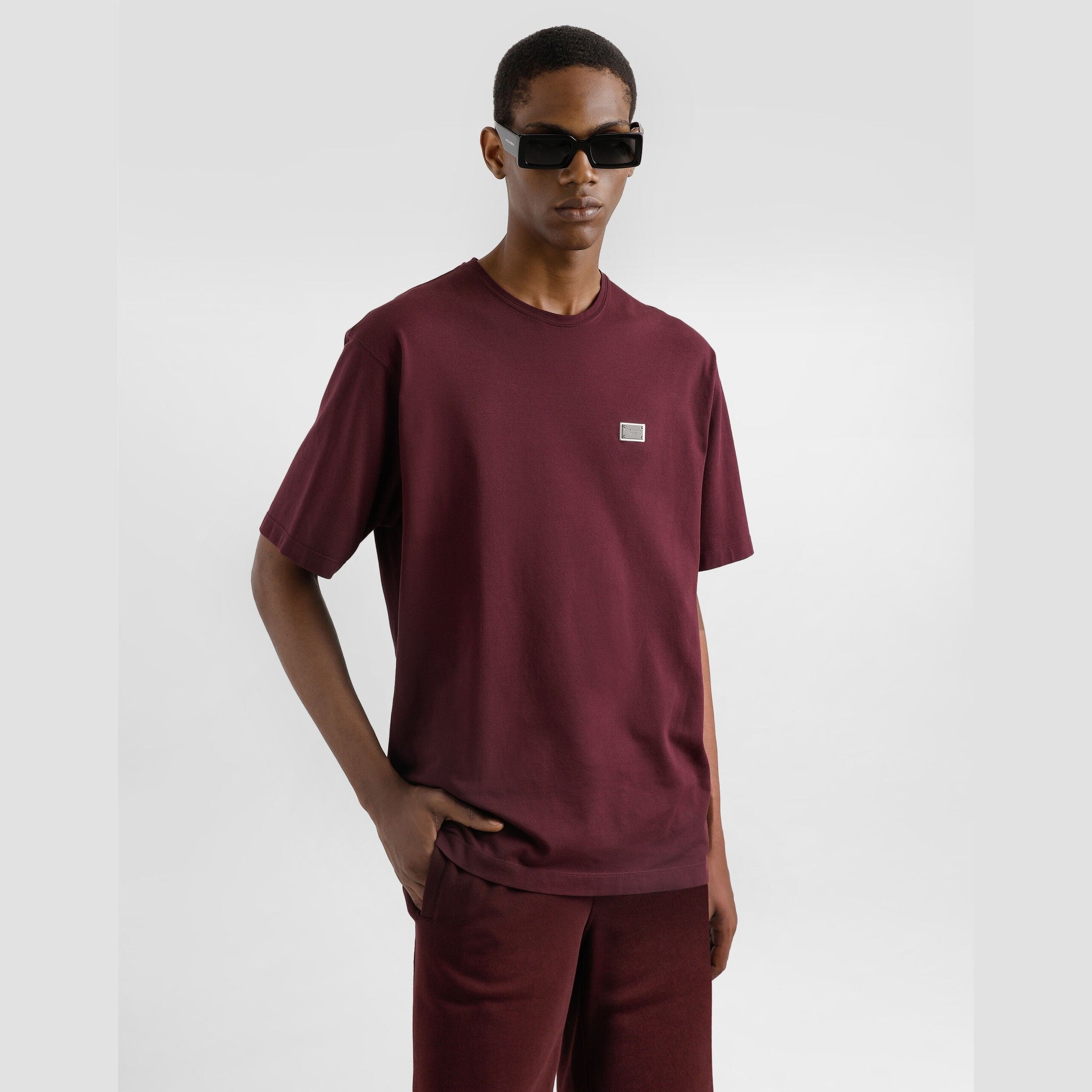 T-shirt Dolce & Gabbana - Coton avec plaquette à logo - Bordeaux